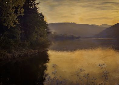 Vintage lake scape in fall