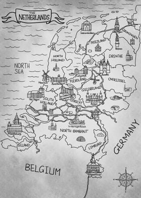 GrayRetro Netherlands Map 
