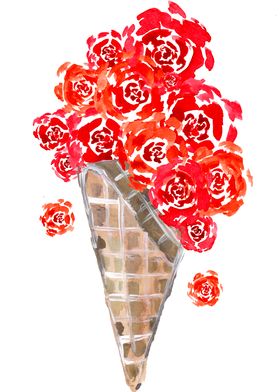 Red Roses Ice Cream Cone
