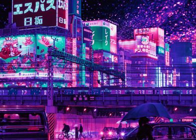 Neon night city in japan
