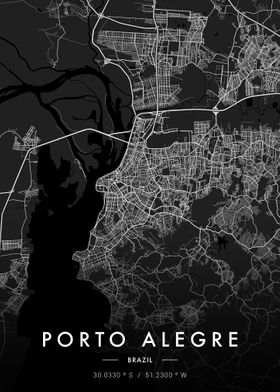 Porto Alegre City Map Dark