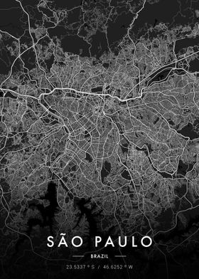 Sao Paulo City Map Dark