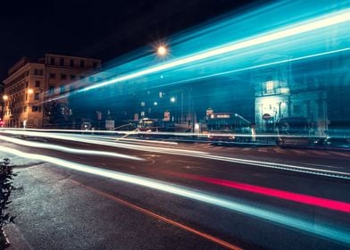 neon long exposure tram 