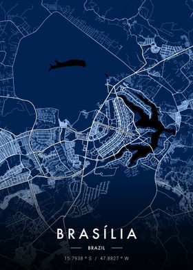 Brasilia City Map Blue