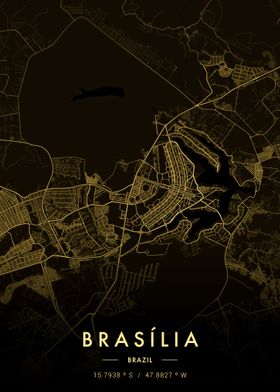 Brasilia City Map Gold