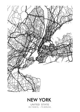 New York White Map