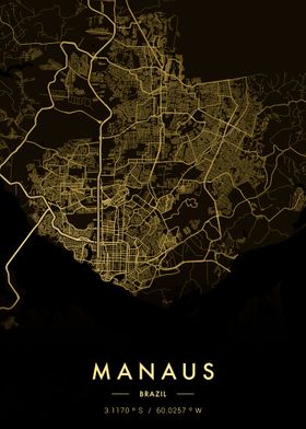 Manaus City Map Gold