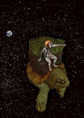 Space Chimp on turtle