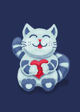 Cute Blue Kitty With Heart
