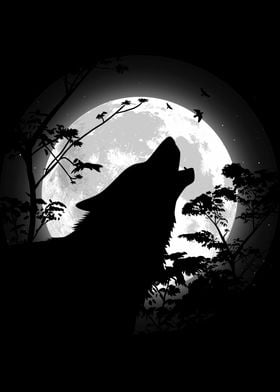 Howling wolf under moon