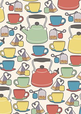 Colorful tea set pattern