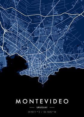 Montevideo City Map Blue