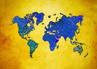 World map art blue