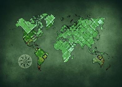 World map art green