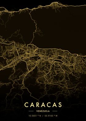 Caracas City Map Gold