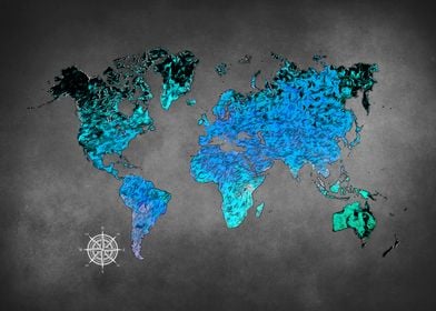 World map art blue