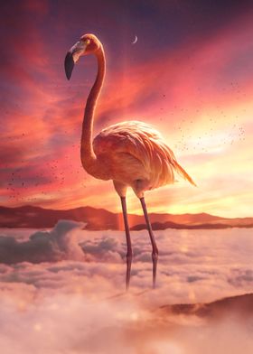 Flamingo Over the Clouds
