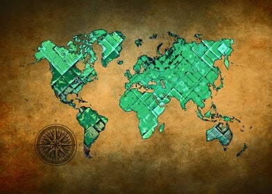 World map art green