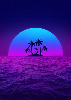 synthwave palm night