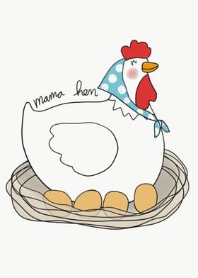 Mama hen and egg cartoon