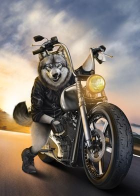 Wolf Riding Motorcycle