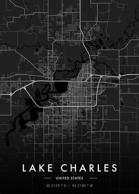 Lake Charles City Map Dark