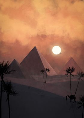 Sunset egyptian pyramids