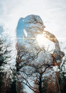 woman cloud tree blue