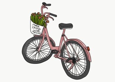 Pink bicycle with flowers 