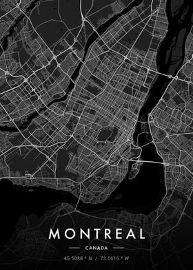 Montreal City Map Dark
