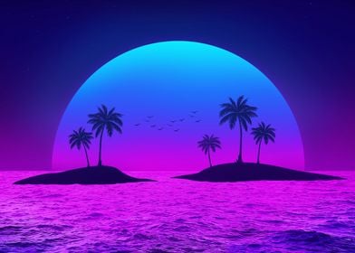 synthwave palm island