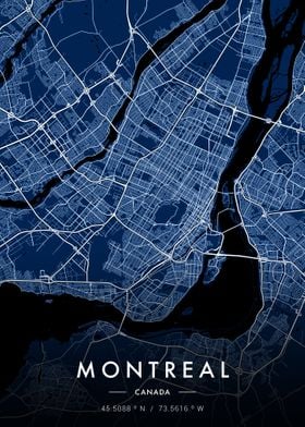 Montreal City Map Blue