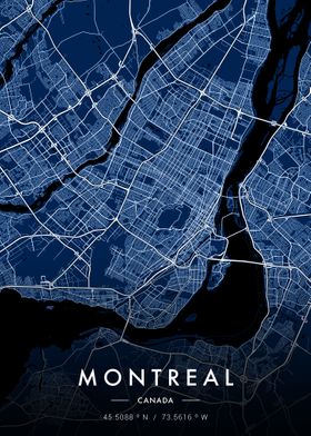 Montreal City Map Blue