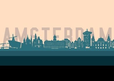 amsterdam skyline retro