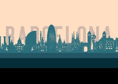 barcelona skyline retro