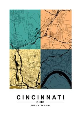 Cincinnati Color City Map