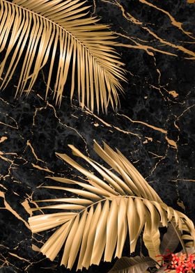 Gold palm Black marble