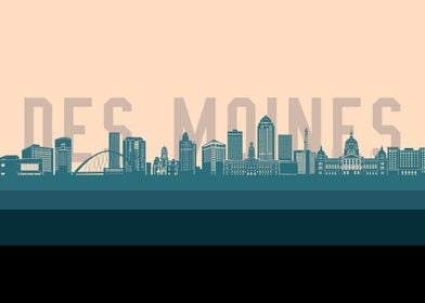 des moines skyline retro