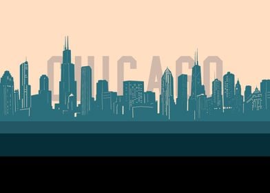 chicago skyline retro