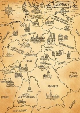 Brown Vintage Germany Map