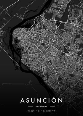 Asuncion City Map Dark