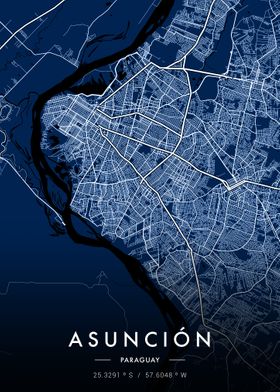 Asuncion City Map Blue