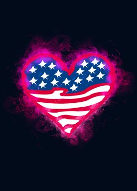 american flag heart smoke