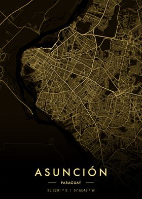 Asuncion City Map Gold