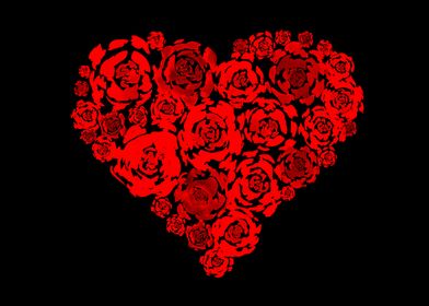 Red Roses Heart Black