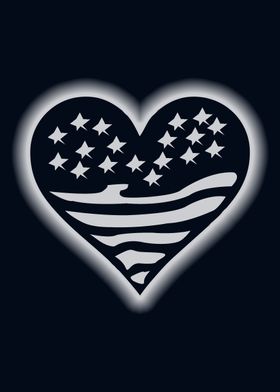 american flag heart glow