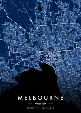 Melbourne City Map Blue