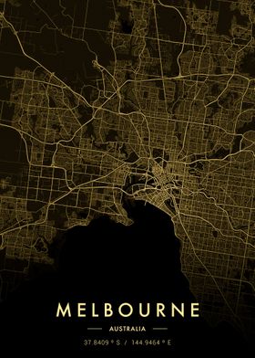 Melbourne City Map Gold