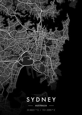 Sydney City Map Dark