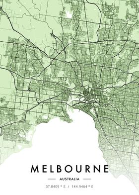 Melbourne City Map Green